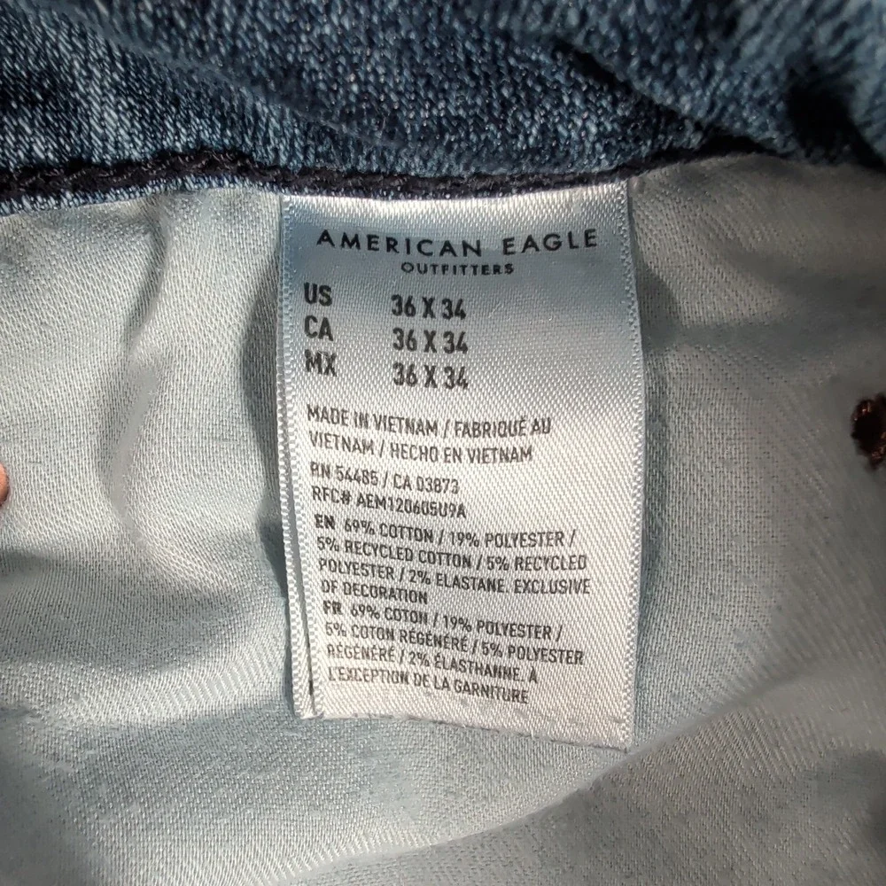 American Eagle Jeans Mens 36x34 Blue Athletic Straight Airflex Temp Tech Denim